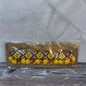 New Wild Flower Colorful Beaded Choker Necklace with Pom Poms with earrings